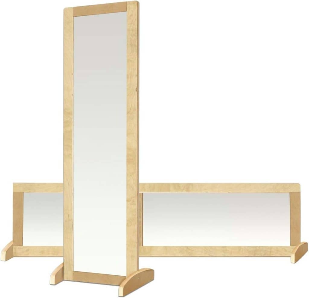 An acrylic mirror positioned two ways: vertically and horizontally. 