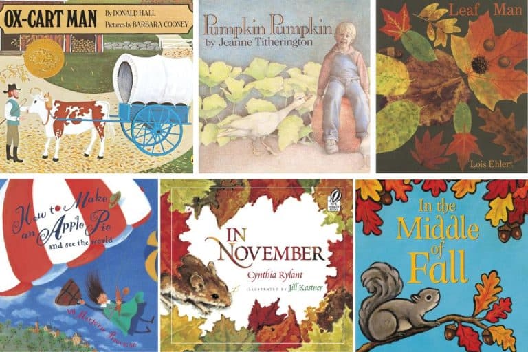 A collage of fall picture books.