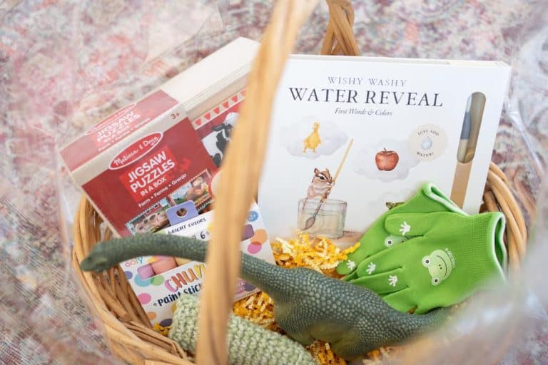 Easter basket with books, puzzles and toys.