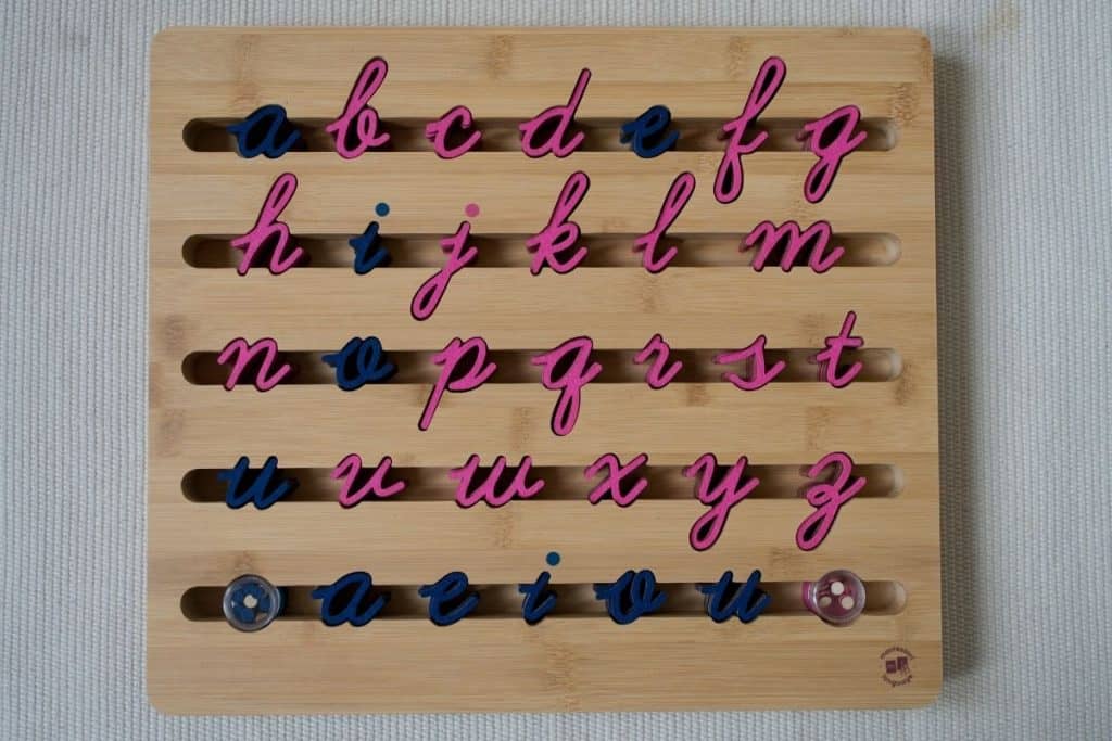 Montessori cursive movable alphabet.