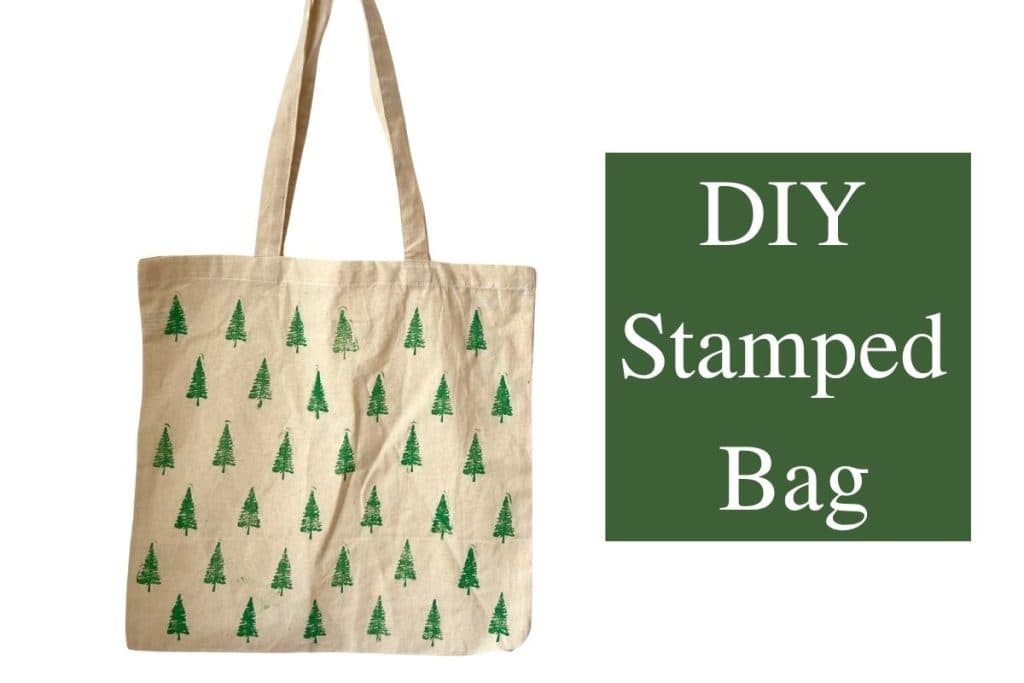 Canvas bag with stamped Christmas trees.